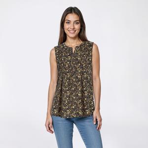 Petite Napa Valley Sleeveless Ditsy Floral Pleat Henley Blouse alternate view